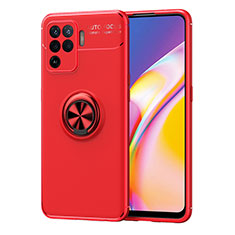 Ultra-thin Silicone Gel Soft Case Cover with Magnetic Finger Ring Stand JM1 for Oppo F19 Pro Red
