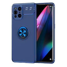 Ultra-thin Silicone Gel Soft Case Cover with Magnetic Finger Ring Stand JM1 for Oppo Find X3 5G Blue