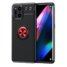 Ultra-thin Silicone Gel Soft Case Cover with Magnetic Finger Ring Stand JM1 for Oppo Find X3 Pro 5G Red and Black