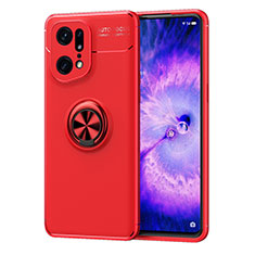 Ultra-thin Silicone Gel Soft Case Cover with Magnetic Finger Ring Stand JM1 for Oppo Find X5 Pro 5G Red