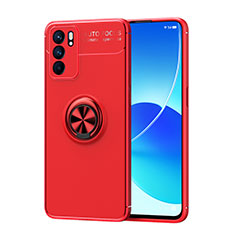 Ultra-thin Silicone Gel Soft Case Cover with Magnetic Finger Ring Stand JM1 for Oppo Reno6 5G Red