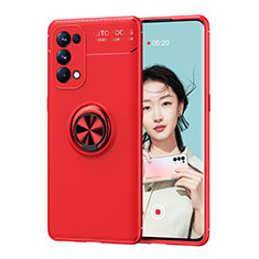 Ultra-thin Silicone Gel Soft Case Cover with Magnetic Finger Ring Stand JM1 for Oppo Reno6 Pro 5G Red