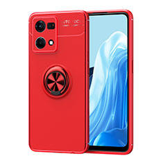 Ultra-thin Silicone Gel Soft Case Cover with Magnetic Finger Ring Stand JM1 for Oppo Reno7 4G Red