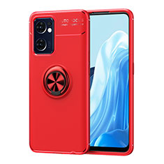 Ultra-thin Silicone Gel Soft Case Cover with Magnetic Finger Ring Stand JM1 for Oppo Reno7 5G Red