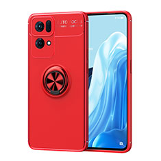 Ultra-thin Silicone Gel Soft Case Cover with Magnetic Finger Ring Stand JM1 for Oppo Reno7 Pro 5G Red