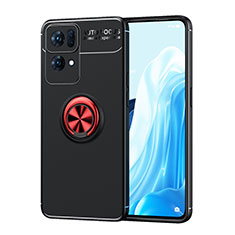 Ultra-thin Silicone Gel Soft Case Cover with Magnetic Finger Ring Stand JM1 for Oppo Reno7 Pro 5G Red and Black