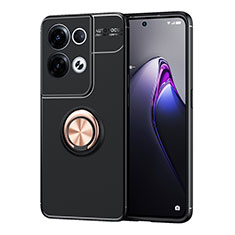 Ultra-thin Silicone Gel Soft Case Cover with Magnetic Finger Ring Stand JM1 for Oppo Reno8 Pro+ Plus 5G Gold and Black