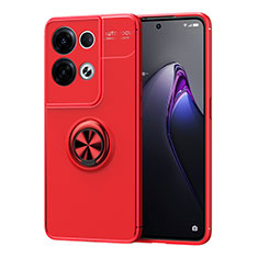 Ultra-thin Silicone Gel Soft Case Cover with Magnetic Finger Ring Stand JM1 for Oppo Reno9 Pro 5G Red