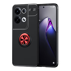 Ultra-thin Silicone Gel Soft Case Cover with Magnetic Finger Ring Stand JM1 for Oppo Reno9 Pro+ Plus 5G Red and Black
