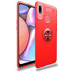 Ultra-thin Silicone Gel Soft Case Cover with Magnetic Finger Ring Stand JM1 for Samsung Galaxy A10s Red