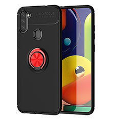 Ultra-thin Silicone Gel Soft Case Cover with Magnetic Finger Ring Stand JM1 for Samsung Galaxy A11 Red and Black