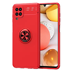 Ultra-thin Silicone Gel Soft Case Cover with Magnetic Finger Ring Stand JM1 for Samsung Galaxy A12 Nacho Red