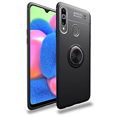 Ultra-thin Silicone Gel Soft Case Cover with Magnetic Finger Ring Stand JM1 for Samsung Galaxy A20s Black