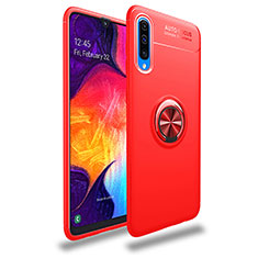 Ultra-thin Silicone Gel Soft Case Cover with Magnetic Finger Ring Stand JM1 for Samsung Galaxy A30S Red