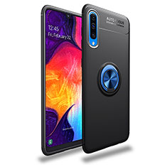 Ultra-thin Silicone Gel Soft Case Cover with Magnetic Finger Ring Stand JM1 for Samsung Galaxy A50S Blue and Black