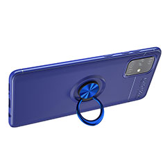 Ultra-thin Silicone Gel Soft Case Cover with Magnetic Finger Ring Stand JM1 for Samsung Galaxy A51 4G Blue
