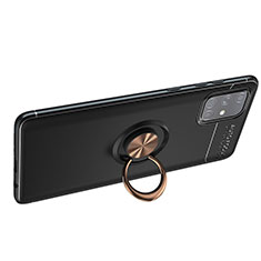 Ultra-thin Silicone Gel Soft Case Cover with Magnetic Finger Ring Stand JM1 for Samsung Galaxy A51 4G Gold and Black