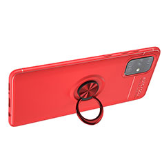 Ultra-thin Silicone Gel Soft Case Cover with Magnetic Finger Ring Stand JM1 for Samsung Galaxy A51 5G Red