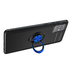 Ultra-thin Silicone Gel Soft Case Cover with Magnetic Finger Ring Stand JM1 for Samsung Galaxy A71 4G A715 Blue and Black