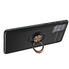 Ultra-thin Silicone Gel Soft Case Cover with Magnetic Finger Ring Stand JM1 for Samsung Galaxy A71 4G A715 Gold and Black