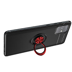 Ultra-thin Silicone Gel Soft Case Cover with Magnetic Finger Ring Stand JM1 for Samsung Galaxy A71 4G A715 Red and Black