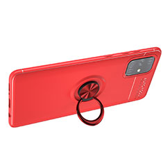 Ultra-thin Silicone Gel Soft Case Cover with Magnetic Finger Ring Stand JM1 for Samsung Galaxy A71 5G Red