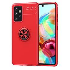 Ultra-thin Silicone Gel Soft Case Cover with Magnetic Finger Ring Stand JM1 for Samsung Galaxy A72 5G Red