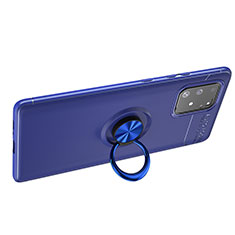 Ultra-thin Silicone Gel Soft Case Cover with Magnetic Finger Ring Stand JM1 for Samsung Galaxy A91 Blue