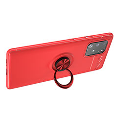 Ultra-thin Silicone Gel Soft Case Cover with Magnetic Finger Ring Stand JM1 for Samsung Galaxy A91 Red