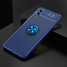 Ultra-thin Silicone Gel Soft Case Cover with Magnetic Finger Ring Stand JM1 for Samsung Galaxy M02 Blue