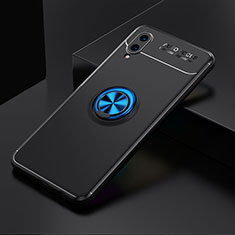 Ultra-thin Silicone Gel Soft Case Cover with Magnetic Finger Ring Stand JM1 for Samsung Galaxy M02 Blue and Black