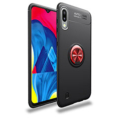 Ultra-thin Silicone Gel Soft Case Cover with Magnetic Finger Ring Stand JM1 for Samsung Galaxy M10 Red and Black