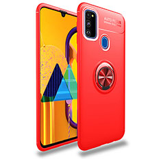 Ultra-thin Silicone Gel Soft Case Cover with Magnetic Finger Ring Stand JM1 for Samsung Galaxy M30s Red