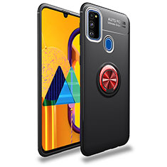 Ultra-thin Silicone Gel Soft Case Cover with Magnetic Finger Ring Stand JM1 for Samsung Galaxy M30s Red and Black