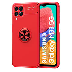 Ultra-thin Silicone Gel Soft Case Cover with Magnetic Finger Ring Stand JM1 for Samsung Galaxy M33 5G Red