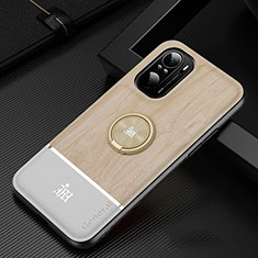 Ultra-thin Silicone Gel Soft Case Cover with Magnetic Finger Ring Stand JM1 for Xiaomi Mi 11X Pro 5G Gold