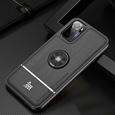 Ultra-thin Silicone Gel Soft Case Cover with Magnetic Finger Ring Stand JM1 for Xiaomi Poco M5S Black