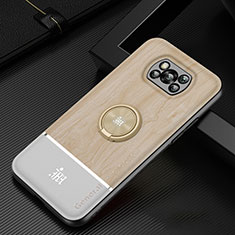Ultra-thin Silicone Gel Soft Case Cover with Magnetic Finger Ring Stand JM1 for Xiaomi Poco X3 NFC Gold