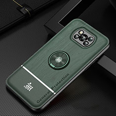 Ultra-thin Silicone Gel Soft Case Cover with Magnetic Finger Ring Stand JM1 for Xiaomi Poco X3 NFC Green