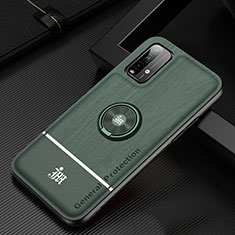 Ultra-thin Silicone Gel Soft Case Cover with Magnetic Finger Ring Stand JM1 for Xiaomi Redmi 9T 4G Green