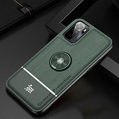 Ultra-thin Silicone Gel Soft Case Cover with Magnetic Finger Ring Stand JM1 for Xiaomi Redmi Note 10 4G Green
