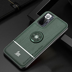 Ultra-thin Silicone Gel Soft Case Cover with Magnetic Finger Ring Stand JM1 for Xiaomi Redmi Note 10 Pro 4G Green