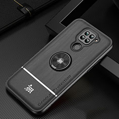 Ultra-thin Silicone Gel Soft Case Cover with Magnetic Finger Ring Stand JM1 for Xiaomi Redmi Note 9 Black