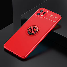 Ultra-thin Silicone Gel Soft Case Cover with Magnetic Finger Ring Stand JM2 for Oppo A16e Red