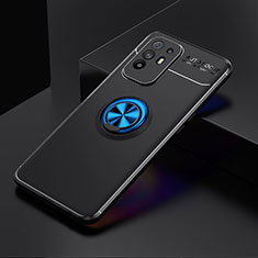 Ultra-thin Silicone Gel Soft Case Cover with Magnetic Finger Ring Stand JM2 for Oppo F19 Pro+ Plus 5G Blue and Black