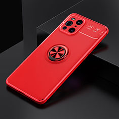 Ultra-thin Silicone Gel Soft Case Cover with Magnetic Finger Ring Stand JM2 for Oppo Find X3 5G Red