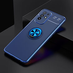 Ultra-thin Silicone Gel Soft Case Cover with Magnetic Finger Ring Stand JM2 for Oppo Reno5 Z 5G Blue