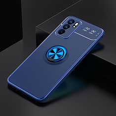 Ultra-thin Silicone Gel Soft Case Cover with Magnetic Finger Ring Stand JM2 for Oppo Reno6 5G Blue
