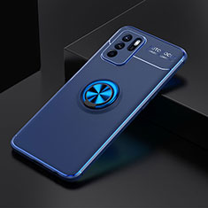 Ultra-thin Silicone Gel Soft Case Cover with Magnetic Finger Ring Stand JM2 for Oppo Reno6 Z 5G Blue