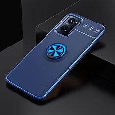 Ultra-thin Silicone Gel Soft Case Cover with Magnetic Finger Ring Stand JM2 for Realme 9i 4G Blue